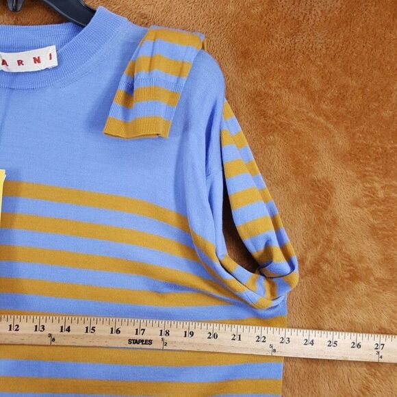 MARNI Sweater Mens Size 48 Blue Orange Stripe Pullover Lightweight Wool $975 - Picture 7 of 9